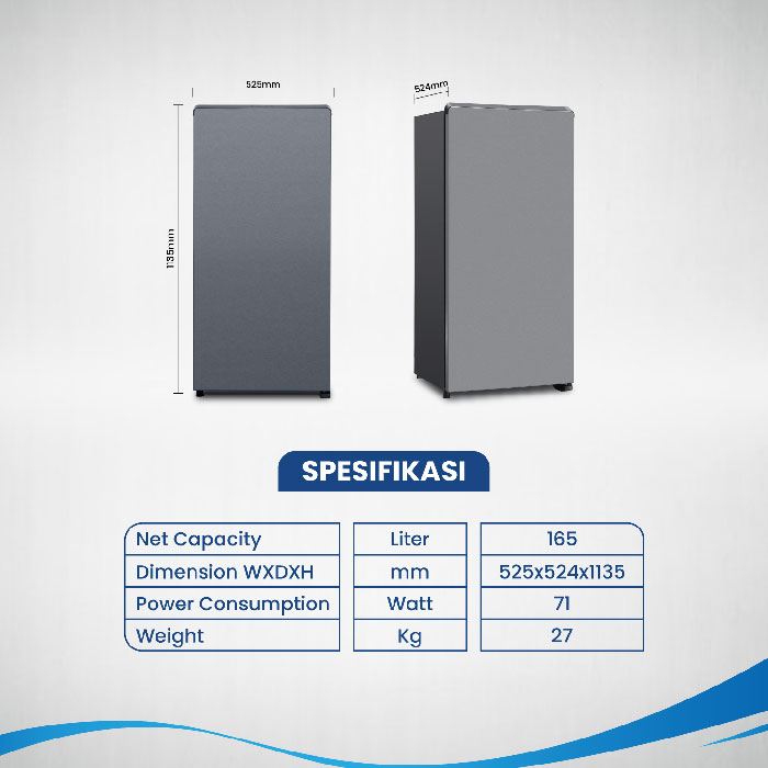 Aqua Kulkas One Door Satu Pintu 165 L - AQR-D205 | AQR-D205 MDS